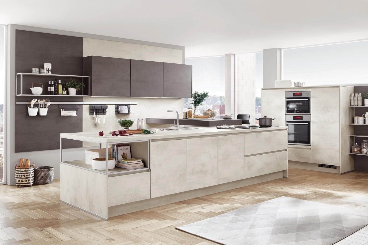 nobilia Küche Modell Riva in griffloser Bauweise und Betonoptik