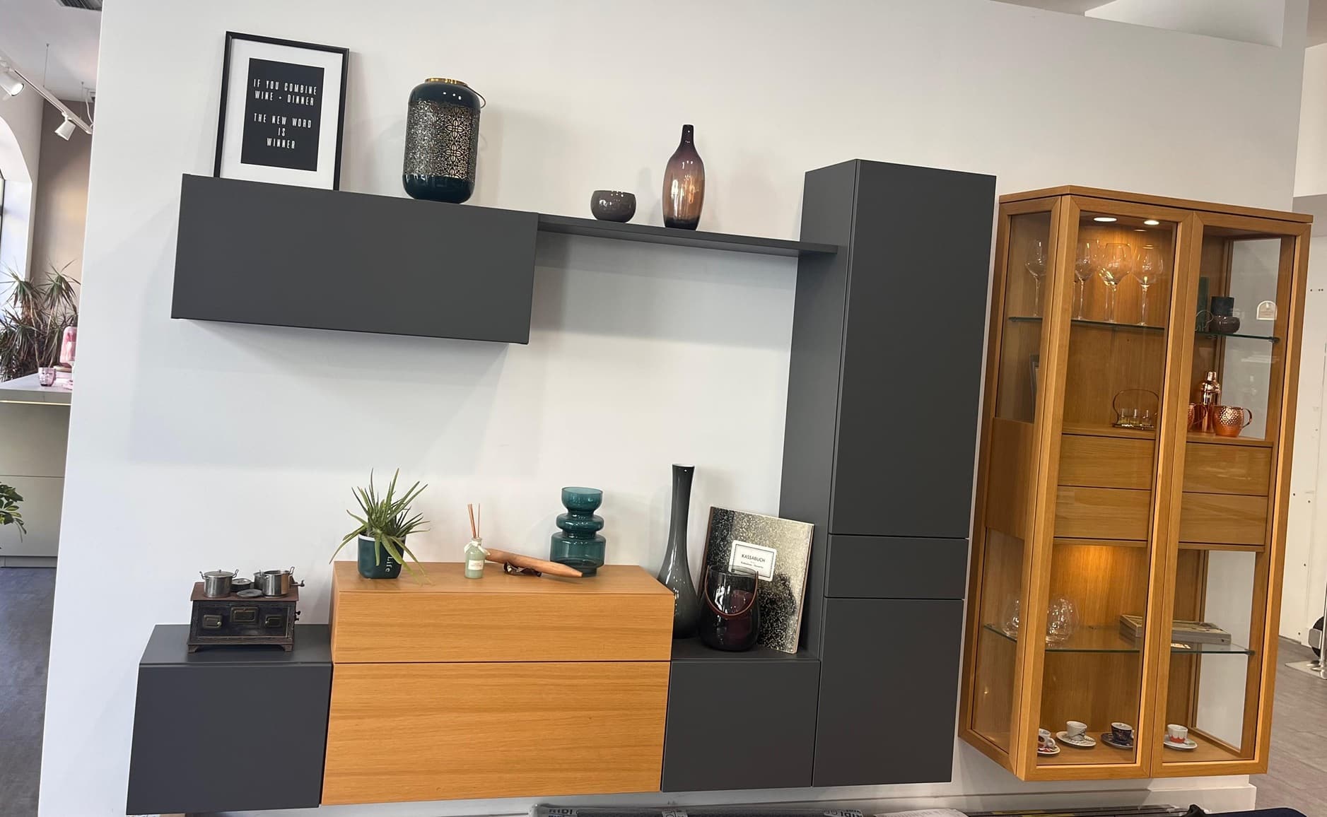 Essgruppe Eiche natur mit blauer Polsterung