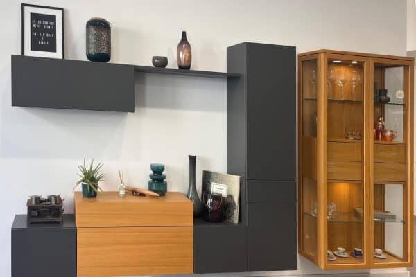 Essgruppe Eiche natur mit blauer Polsterung